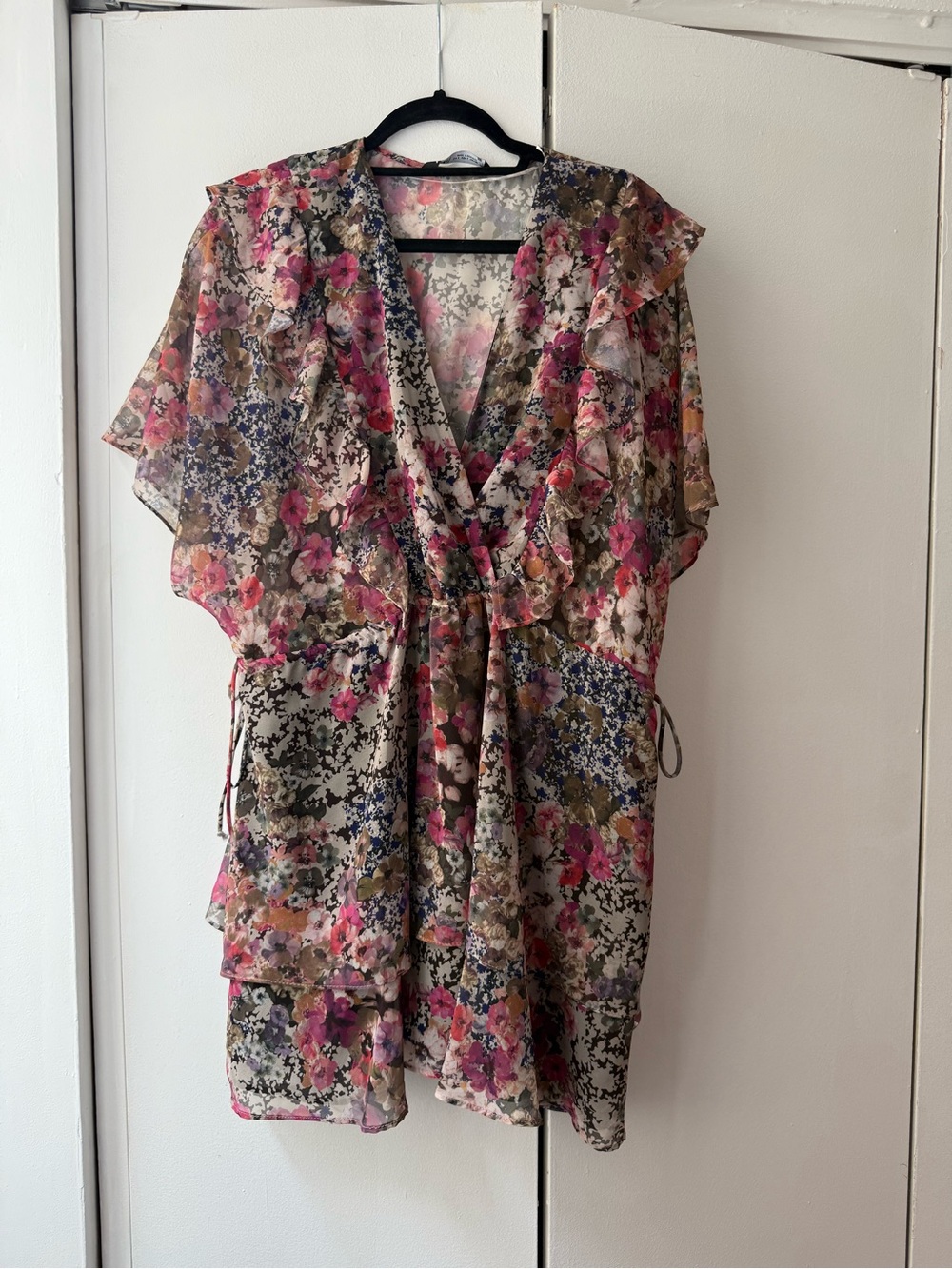 Zara Floral Ruffle V-Neck Dress